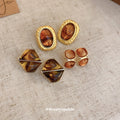 Brown Marbled Resin Oval Statement Stud Earrings Decorative Jewelry view 3