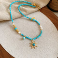 Two Color Bead Sun Charm Pendant Statement Necklace view 6
