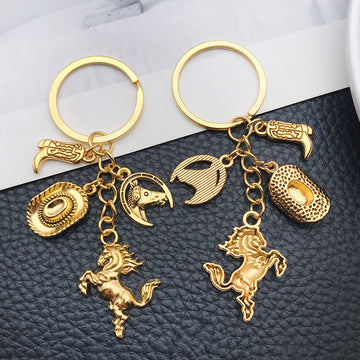 Antique Gold and Silver Western Horse Hat and Boot Charm Keychains
