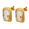 Rectangular Scroll Enamel Stud Earrings Gold And Silver Steel Tone view 5