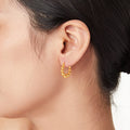 Gold Beaded Hoop Earrings Small Round Balls Copper Pair view 3
