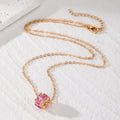 Gold Tone Square Faceted Crystal Pendant Necklaces in Four Colors view 2