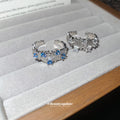 Brushed Silver Geometric Open Rings Clear Blue Stones view 2