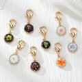 Gold Tone Rhinestone Round Pressed Flower Lobster-Clasp Charms in Nine Options view 1