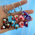 Three Charm Strawberry Layer Cake Split Ring Keychains in Five Colors view 5