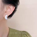 White Mother-Of-Pearl Butterfly Wing Gold Crystal Bar Studs view 2