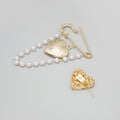 Heart Stud and Safety Pin Chain Brooch Sets in Two Finishes view 3