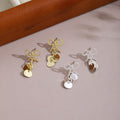 Gold and Silver Bow Disc Fringe Dangle Stud Earrings view 1