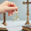 Gold Open Cross Pearl Rhinestone Lobster Clasp Charm view 3