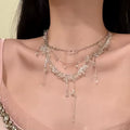 Layered Beaded Chain Necklace in Pink and Silver Tones view 3