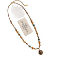 Brown Blue Beaded Necklace with Round Drop Pendant view 5