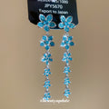 Blue Floral Crystal Long Drop Earrings For Distinctive Statement Styling view 2