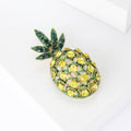 Yellow Crystal Pineapple Brooch With Dark Green Leaves view 3