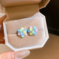 Pastel Bead Grape Cluster and Pearl Bow Stud Earrings view 6