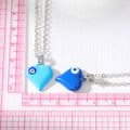 Silver Tone Puffy Heart Evil Eye Pendant Necklaces in Five Colors view 5