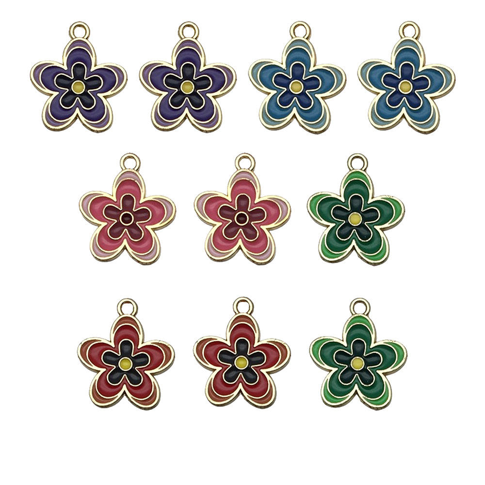 Zinc Alloy Enamel Flower Charm Pendant for DIY Keychain Bracelet Necklace Jewelry