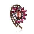 Fan Shaped Glass Crystal Brooch with Layered Leaf Accents view 5