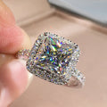 Silver Princess-Cut Clear CZ Halo Ring Pavé Shank Band view 2