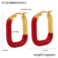 U Shape Enamel Hoop Earrings Red Magenta Gold or Steel Tone view 6