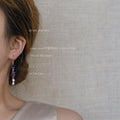 Gold Tone Purple Stone Chip And White Pearl Long Hook Earrings view 2