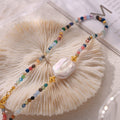 Multicolor Natural Stone Baroque Pearl Bead Necklace Gold Accents view 2