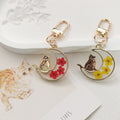 Crescent Moon Cat Dried Flower Resin Keychains 3 Colors view 2