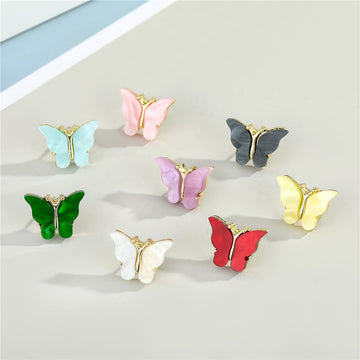 Gold Tone Colored Butterfly Stud Earrings in Eight Colors