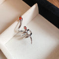 Silver Tone Red Eye Snake Ear Cuff With Decorative Metal Accents view 6