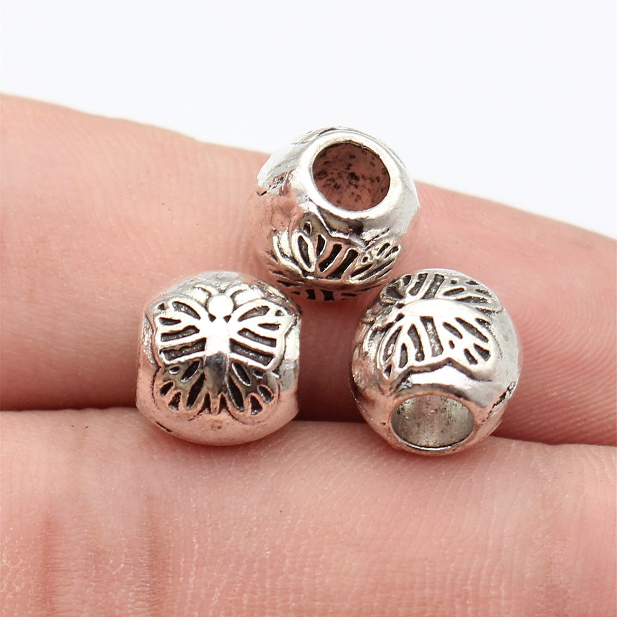10x10x9.5mm 2.5g Antique Silver Zinc Alloy Butterfly Pattern Large Hole Beads for Bracelet Making