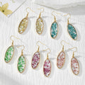 Oval Gold Dense Dried Flower Resin Earrings Five Colors view 1