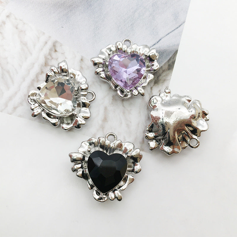 Rhinestone Zinc Alloy Heart Charm Pendant for DIY Earrings Necklaces Keychains