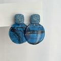 Deep Ice Blue Square Top And Large Round Resin Disc Stud Earrings view 4