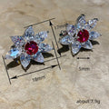 White Gold Red Center Marquise Flower Stud Earrings view 4