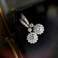 Round Clear Solitaire Halo Two-Tier Drop Earrings In Silver Tone view 5