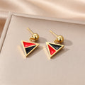 Gold Tone Red and Black Geometric Stud Drop Earrings view 3