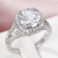 Silver Tone Round Crystal Cushion Halo Ring view 3