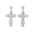 Crystal Cross Drop Stud Earrings in Silver or Gold Tone view 5