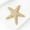 Matte Gold Rhinestone Starfish Brooch Textured Metal Pin view 3