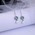 Silver Tone Teal Crystal Halo Pearl Drop Hook Earrings view 2