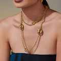 Long Hollow Coffee Bean Station Necklace Gold Or Steel Tone view 3