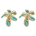 Blue Enamel Petal and Gold Bow Statement Stud Earrings view 5