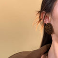 Brown Flocked Leopard Print Oval Stud Earrings Jewelry view 4