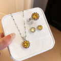 Silver Round Crystal Necklace Ring Stud Sets 5 Colors view 8