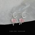 Silver-Tone C-Hoop Pink Heart Cat-Eye Drip Drop Earrings view 3