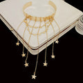 Star Or Heart Open Arm Cuff With Long Chain Fringe In Gold Or Silver Tone view 7