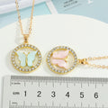Gold Tone Butterfly Crystal Round Pendant Necklaces in Three Colors view 2