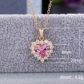 Gold Tone Pink Heart CZ Halo Pendant Necklace on Chain view 5