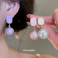 Pastel Square Stud Earrings With Large Round Pearl-Look Drops view 2