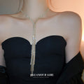 Silver Rhinestone Y Fringe Lariat Necklace One Style view 3