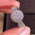 Round Double-Halo Clear-Stone Pave Ring In Silver Tone view 3